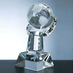 Crystal Globe in Hand Award - UltimateCrystalAwards.com